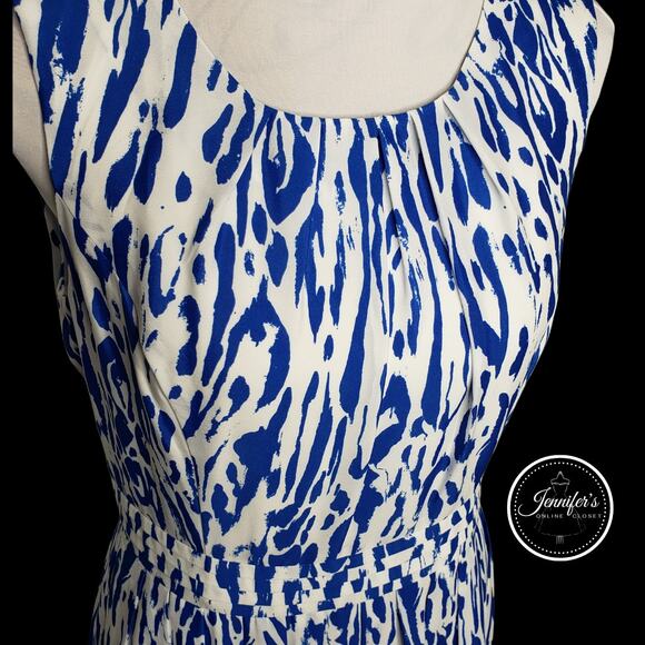 Ellen Tracy Blue, Black and White Animal Print Sleeveless Dress Size 10 - Picture 3 of 8